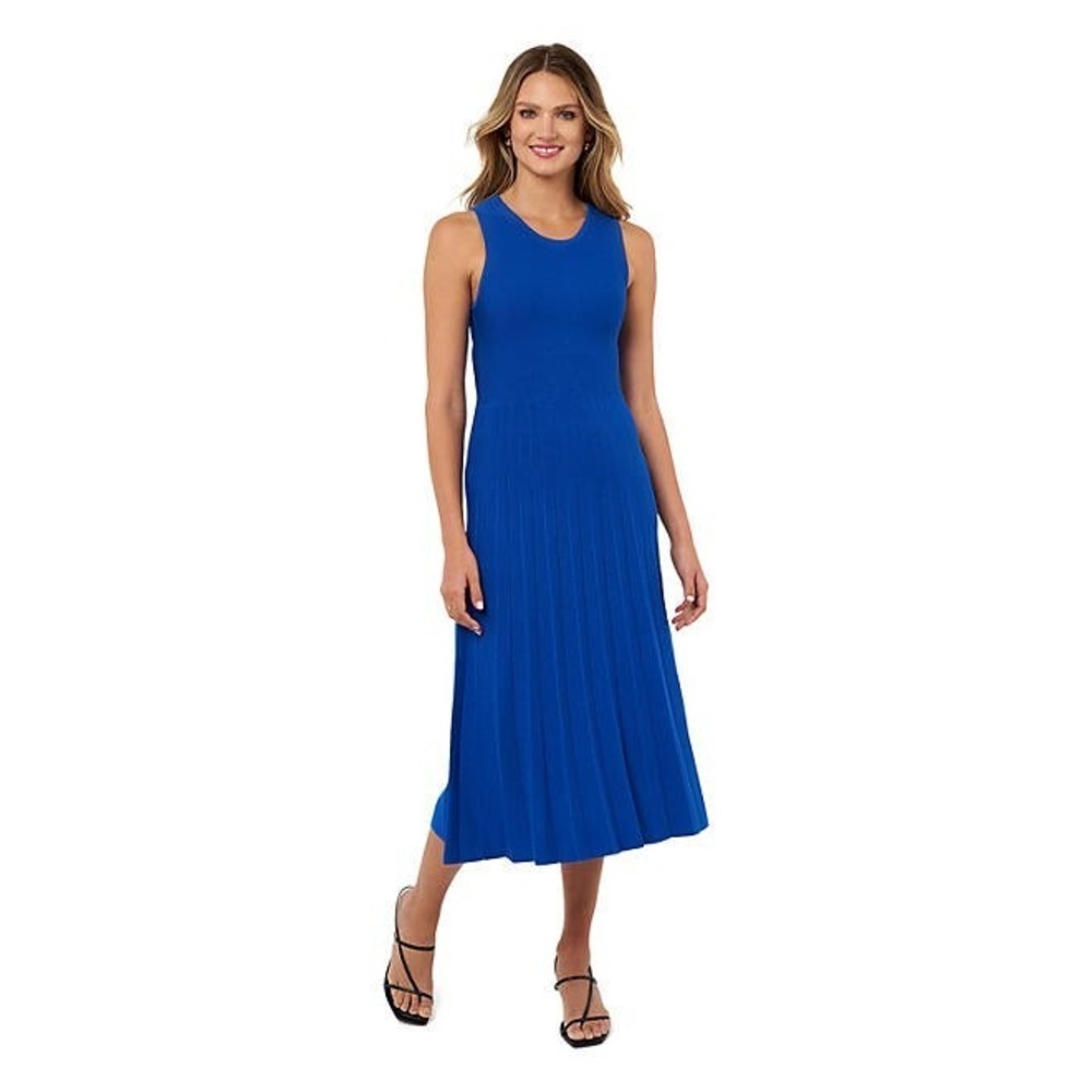 Edited by Remi Bader Womens Pleated Rib Knit Fit & Flare Dress Blue 1X